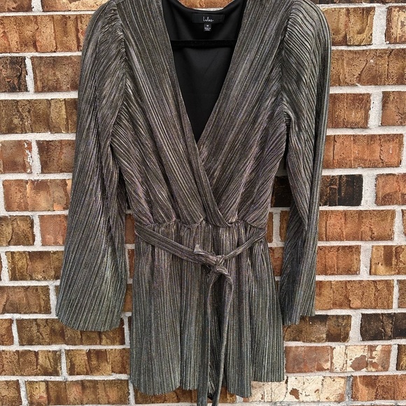 Lulu's Shimmering Silver Wrap Midi Dress - Picture 4 of 6